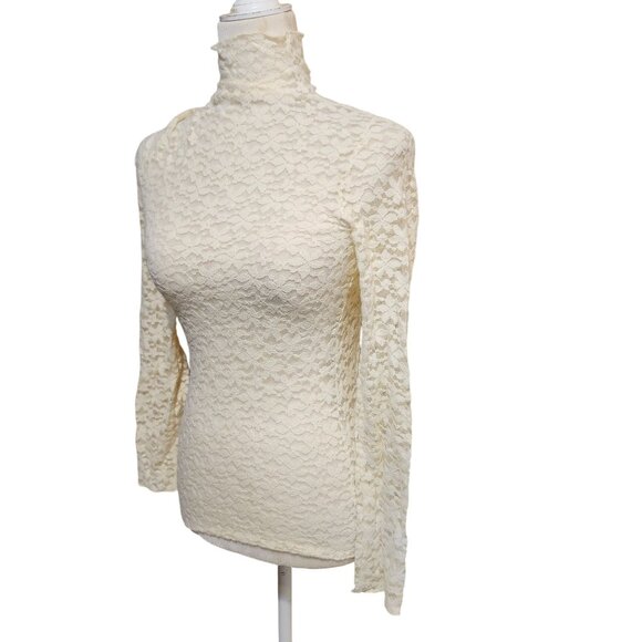 Commense Women's Size Medium Mock Neck Lace Top Long Sleeve Blouse Cream - Picture 1 of 9